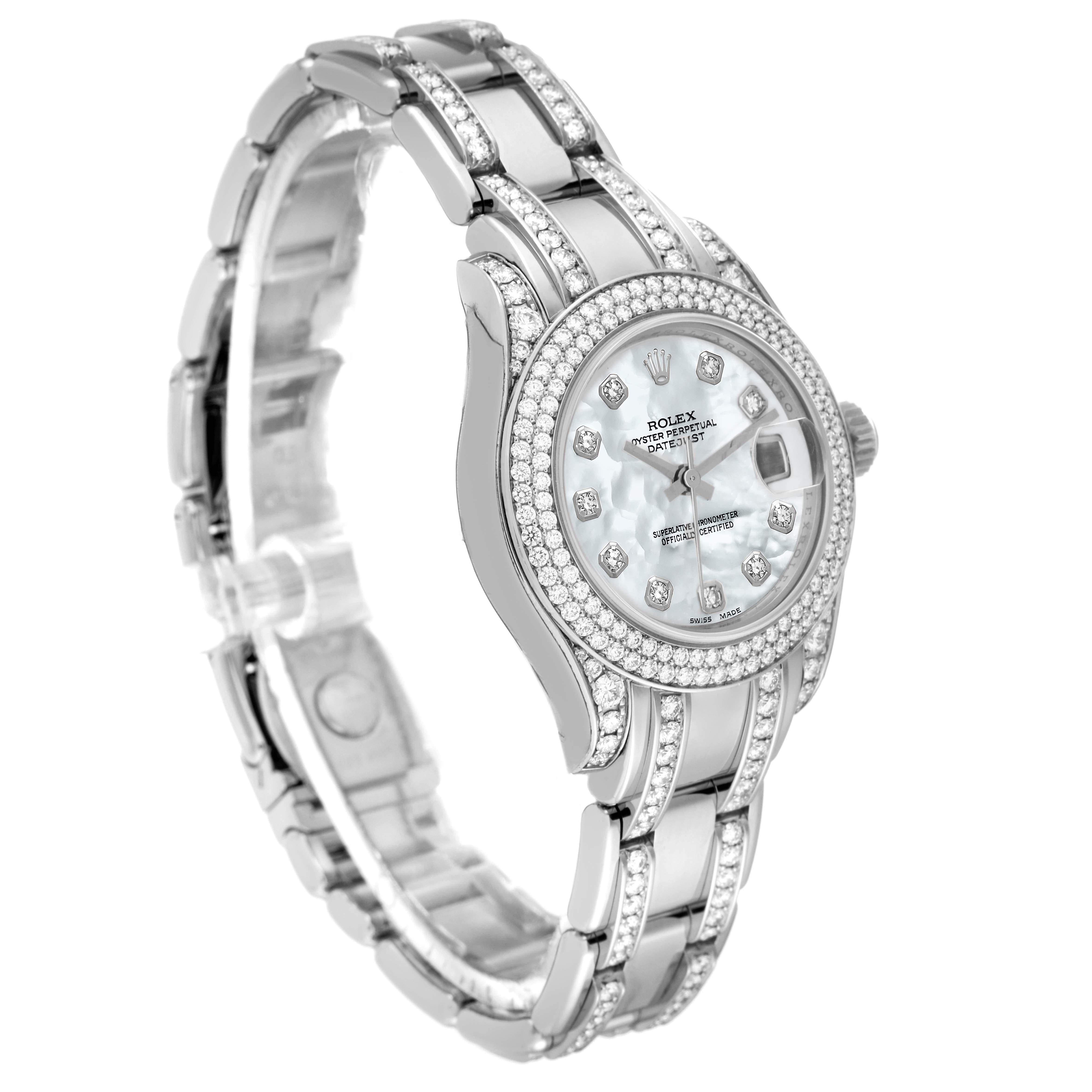 Rolex Pearlmaster White Gold Mother of Pearl Diamond Ladies Watch  In Excellent Condition For Sale In Atlanta, GA