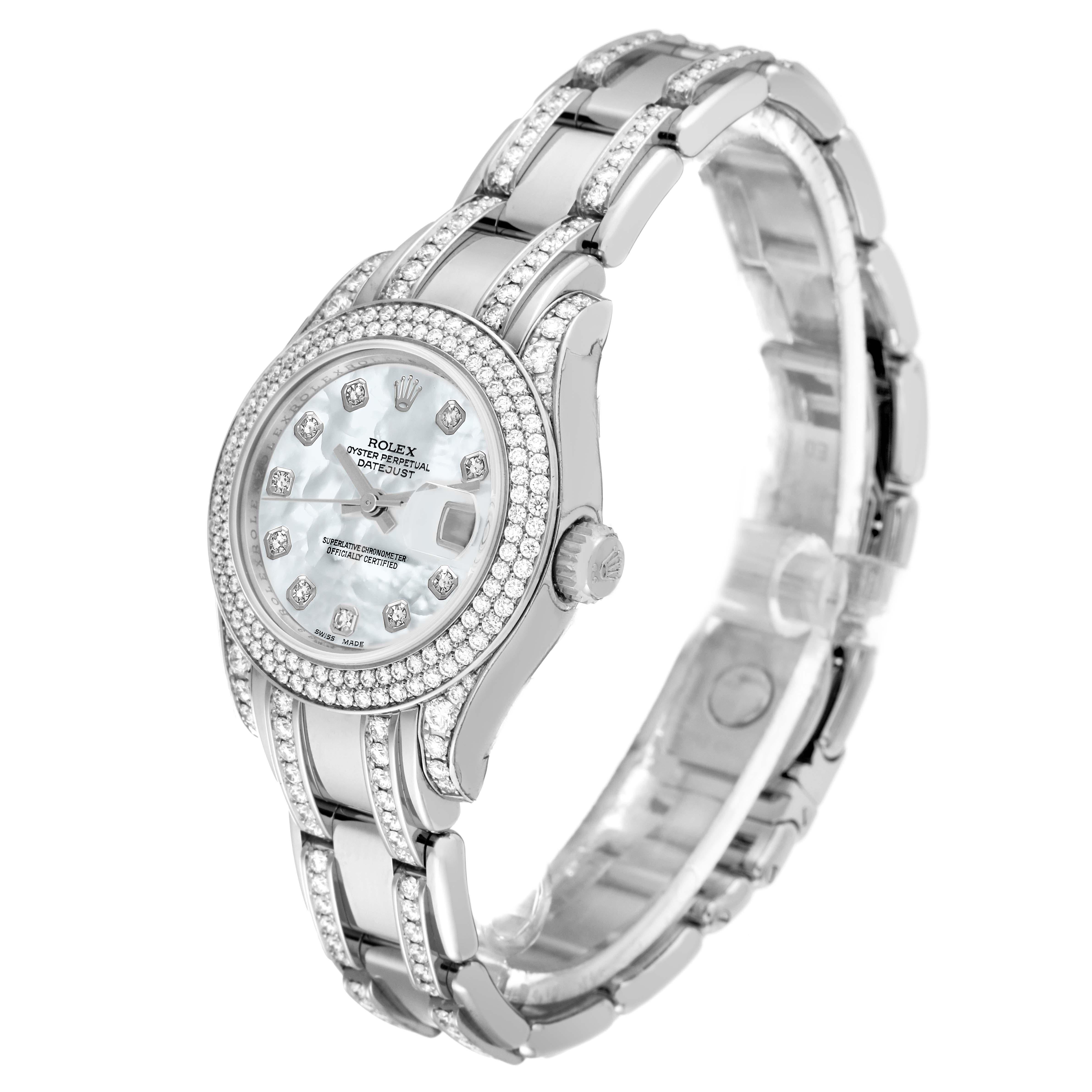 Women's Rolex Pearlmaster White Gold Mother of Pearl Diamond Ladies Watch  For Sale