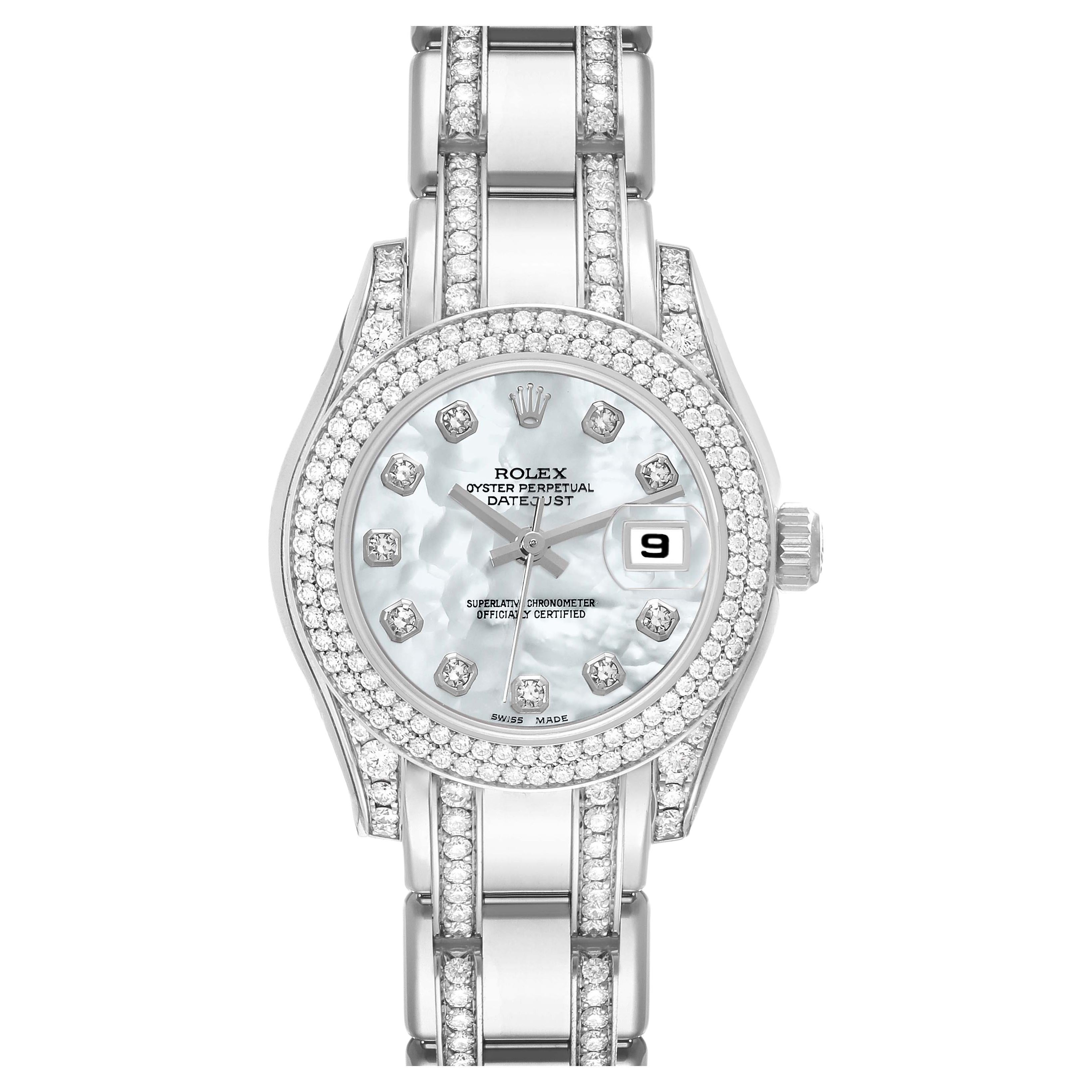 Rolex Pearlmaster White Gold Mother of Pearl Diamond Ladies Watch  For Sale