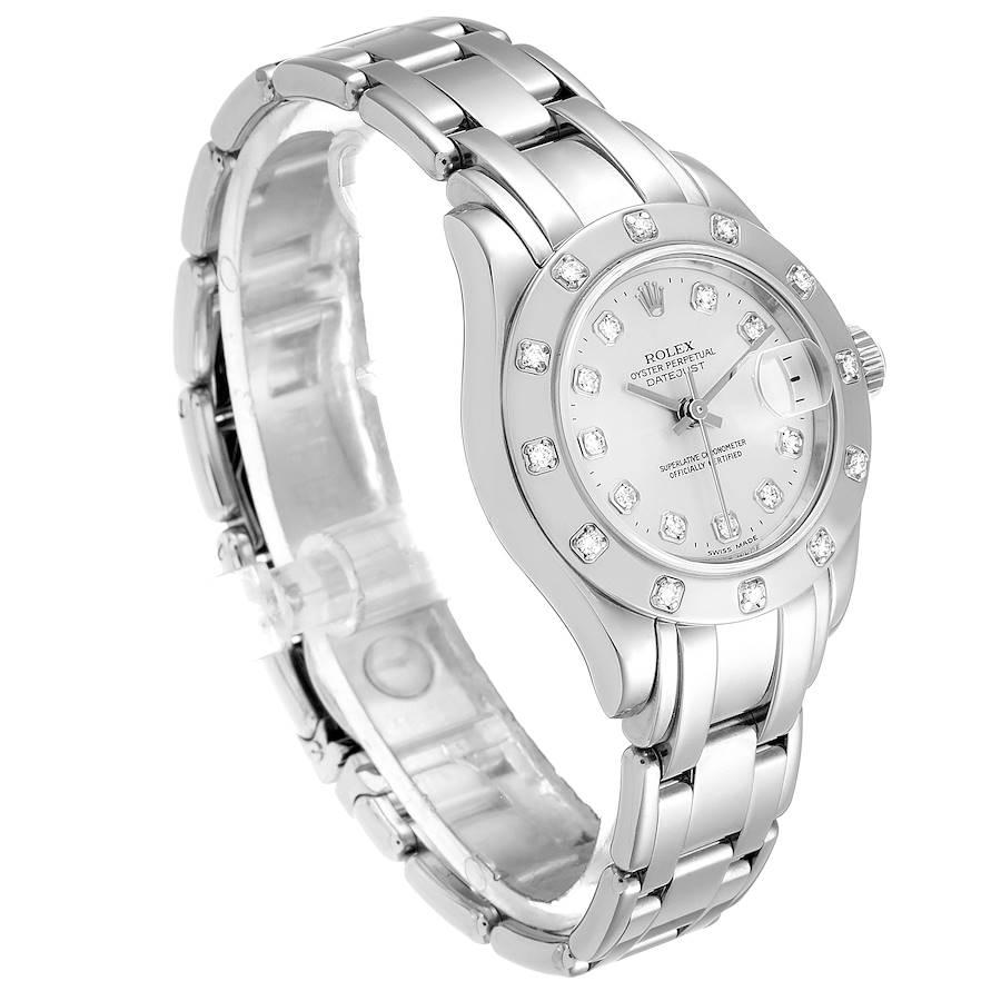 Rolex Pearlmaster White Gold Silver Dial Diamond Ladies Watch 80319 In Excellent Condition For Sale In Atlanta, GA