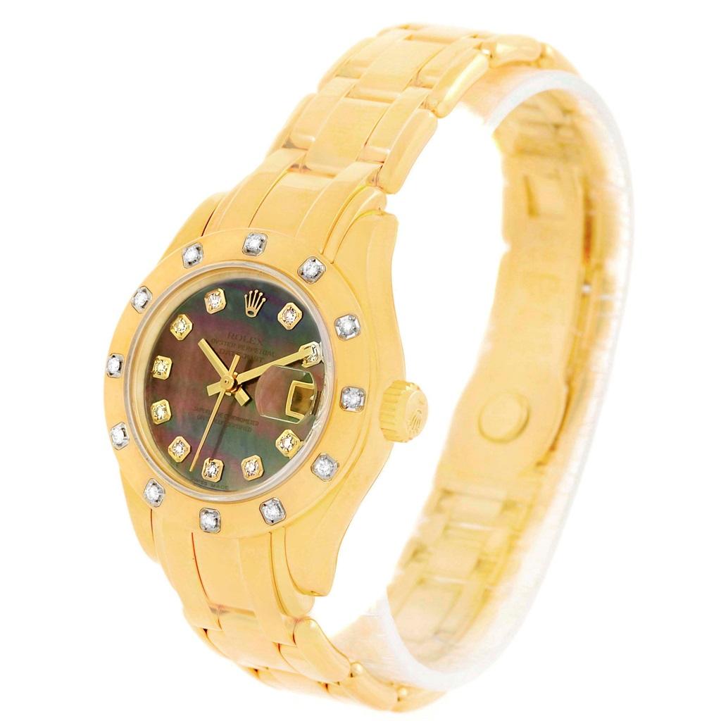 Rolex Pearlmaster Yellow Gold Black MOP Diamond Ladies Watch 69318 For Sale 7