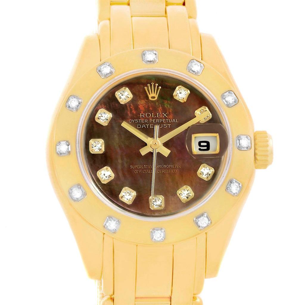 Rolex Pearlmaster Yellow Gold Black MOP Diamond Ladies Watch 69318 For Sale 5