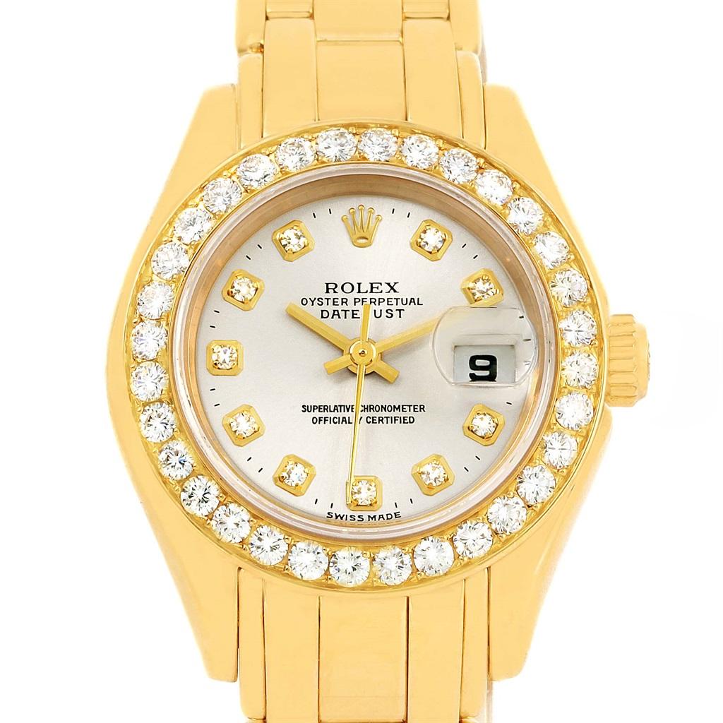 Rolex Pearlmaster Yellow Gold Diamond Dial Bezel Ladies Watch 69298 For Sale 1