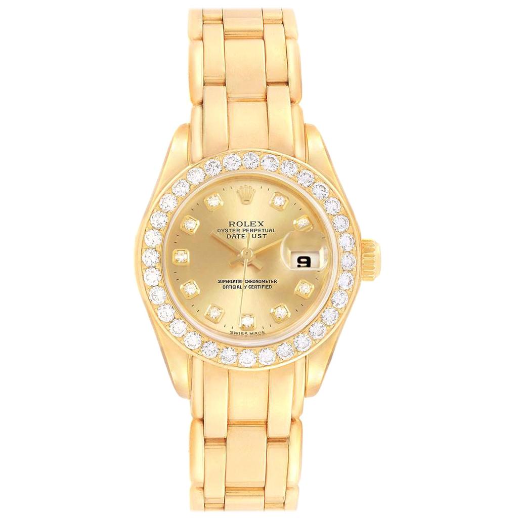 Rolex Pearlmaster Yellow Gold Diamond Ladies Watch 69298