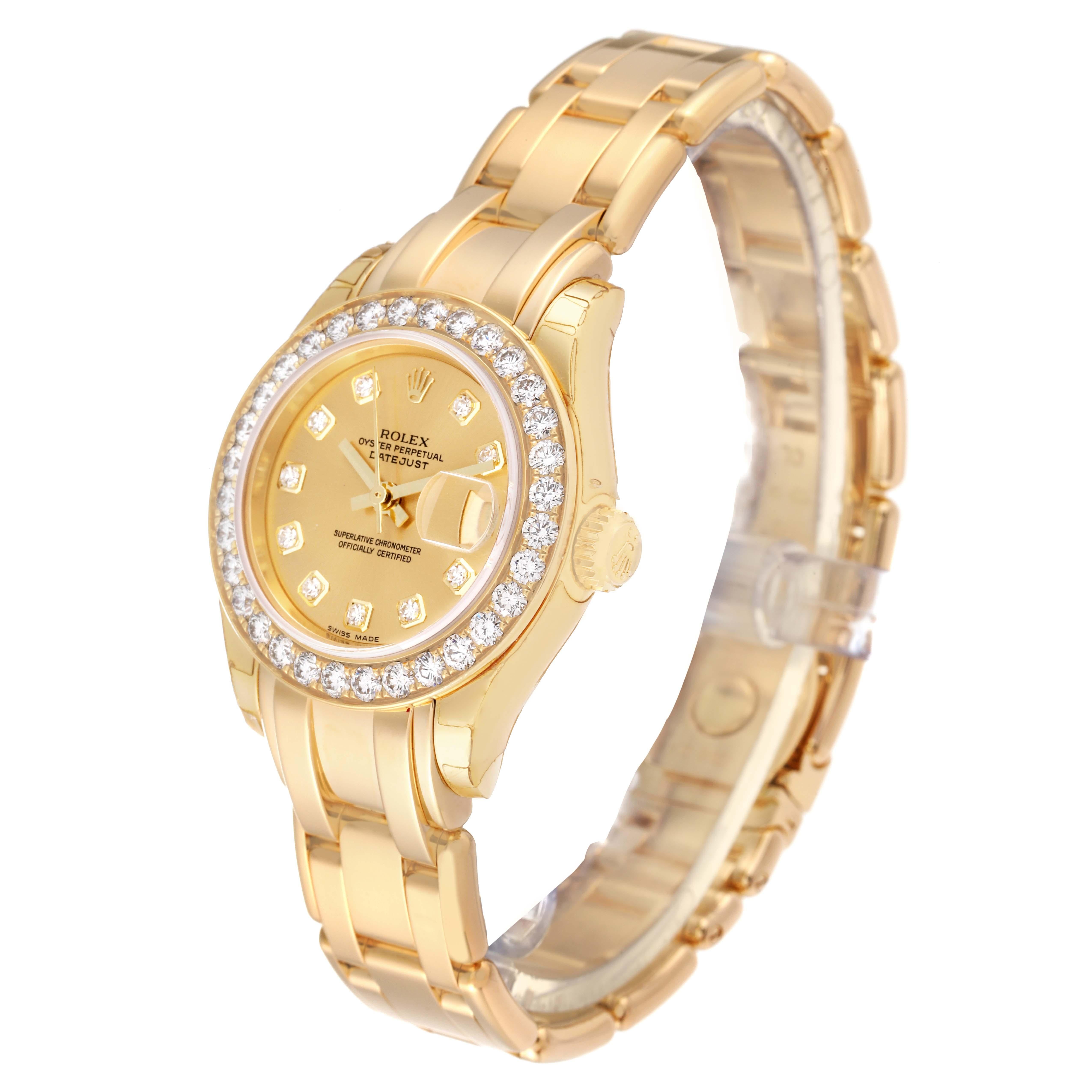 Rolex Pearlmaster Yellow Gold Diamond Ladies Watch 80298 Unworn NOS In Excellent Condition In Atlanta, GA