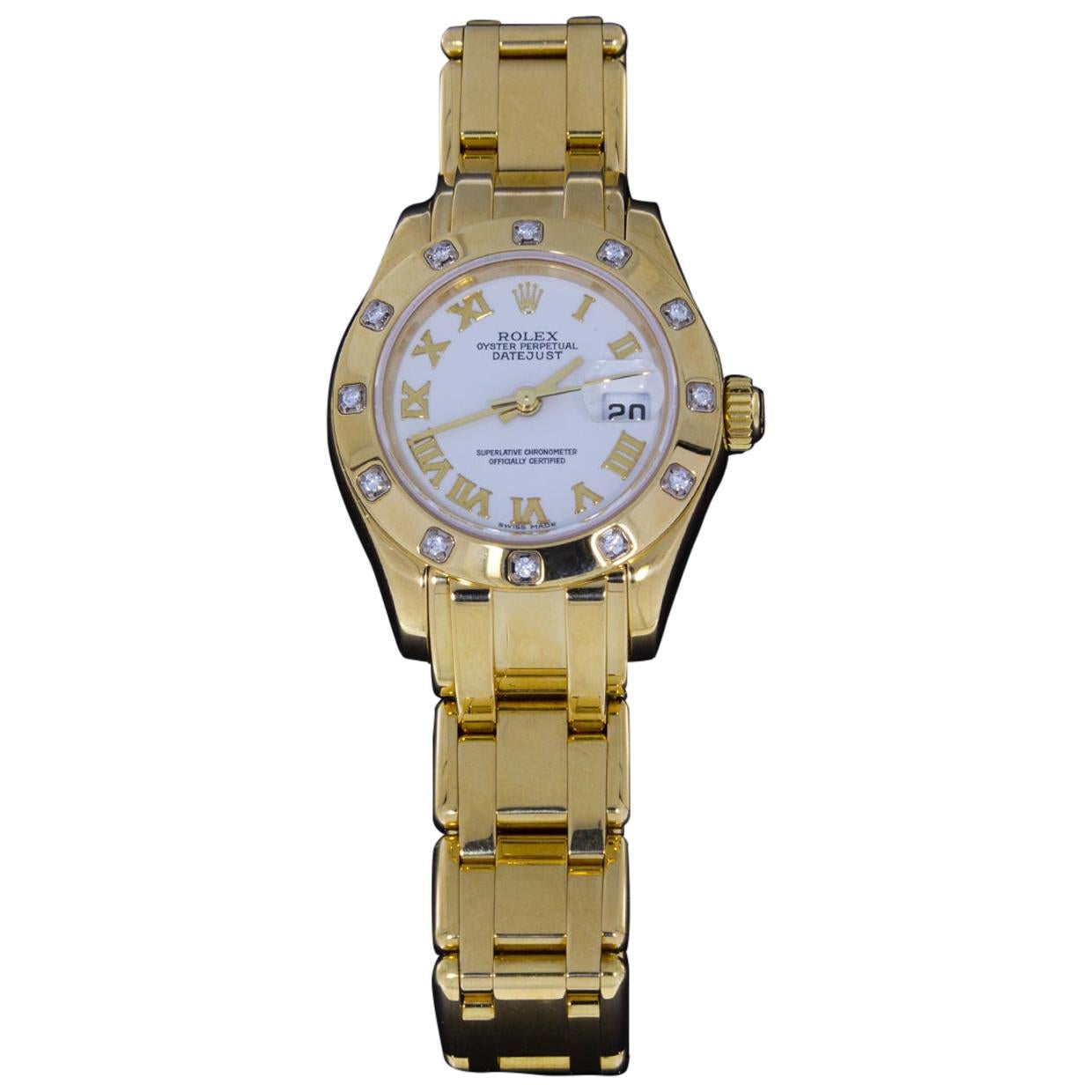 Rolex Yellow Gold Ladies Pearlmaster Masterpiece Diamond Watch, Model 80318