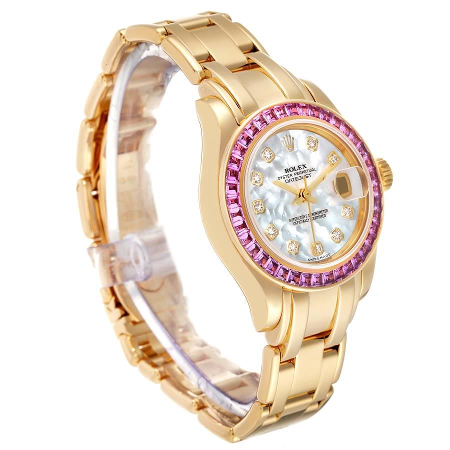 Rolex Perlenmaster Gelbgold MOP Diamant Rosa Saphir Damenuhr 80308 im Zustand „Hervorragend“ im Angebot in Atlanta, GA