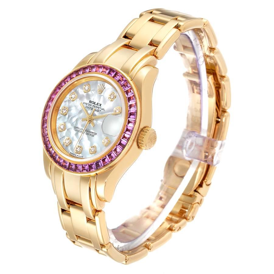 Rolex Perlenmaster Gelbgold MOP Diamant Rosa Saphir Damenuhr 80308 im Angebot 1