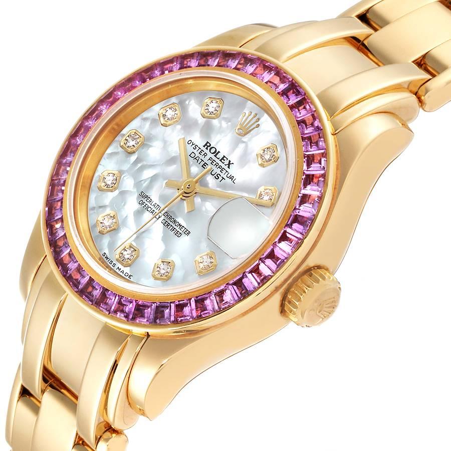 Rolex Perlenmaster Gelbgold MOP Diamant Rosa Saphir Damenuhr 80308 im Angebot 2