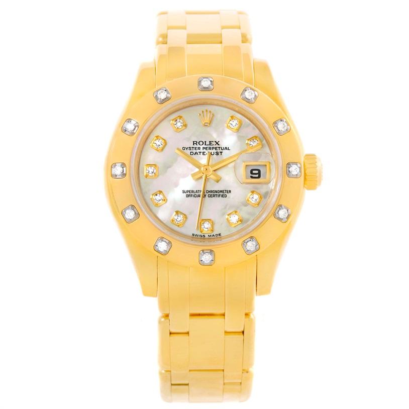 Rolex Pearlmaster Yellow Gold MOP Diamond Watch 80318 Box Papers For Sale 2