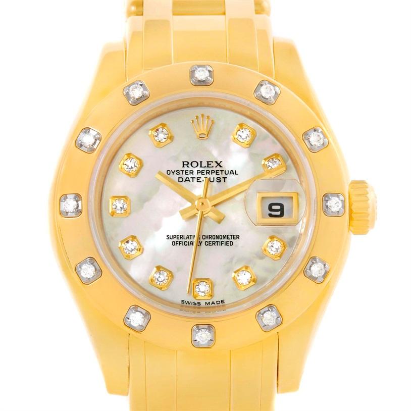Rolex Pearlmaster Yellow Gold MOP Diamond Watch 80318 Box Papers For Sale