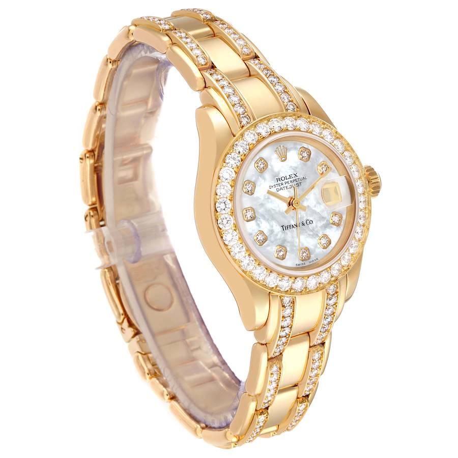 Rolex Pearlmaster Yellow Gold Tiffany Mother Of Pearl Diamond Ladies Watch  In Excellent Condition In Atlanta, GA