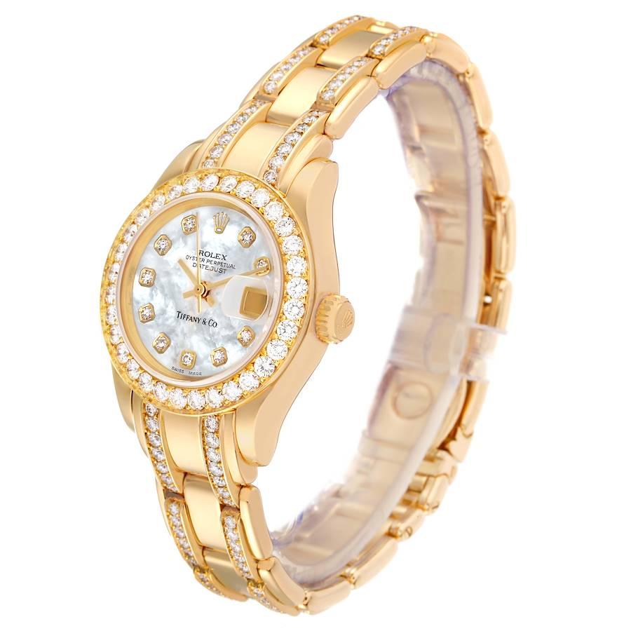 Women's Rolex Pearlmaster Yellow Gold Tiffany Mother Of Pearl Diamond Ladies Watch 