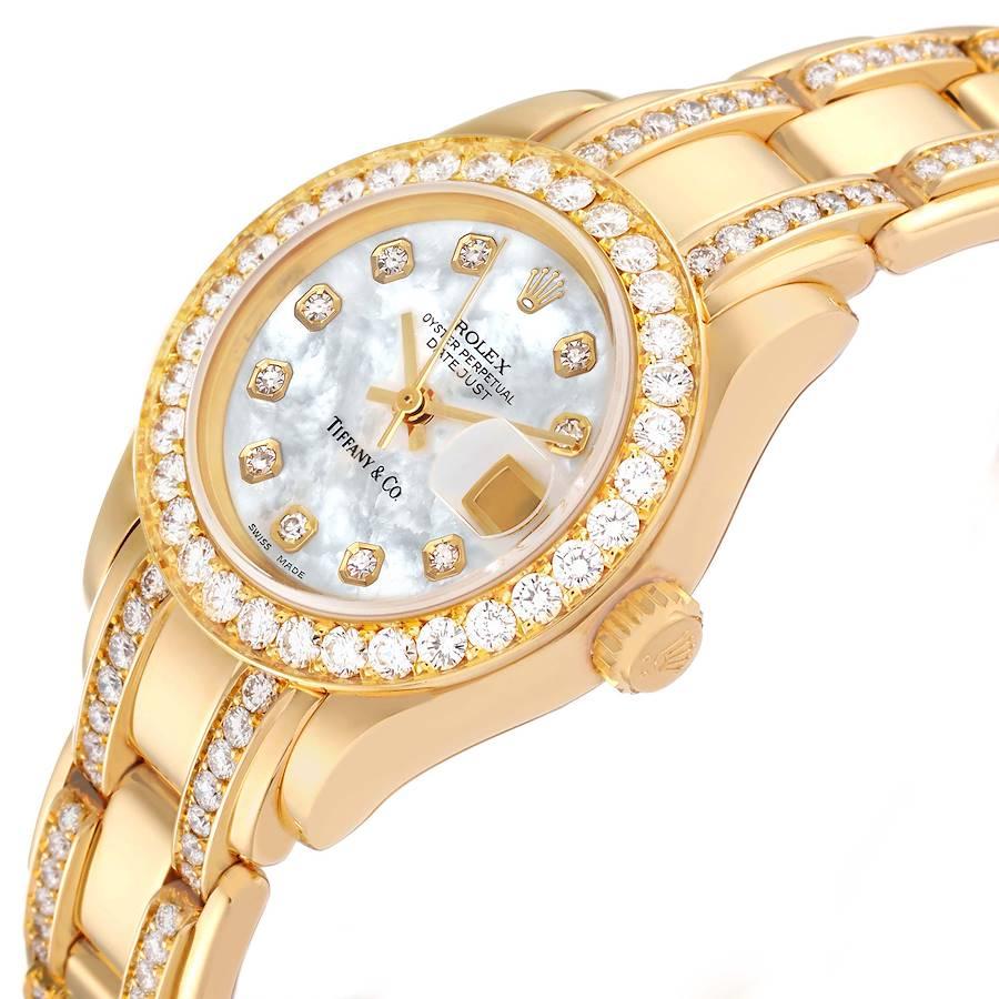 Rolex Pearlmaster Yellow Gold Tiffany Mother Of Pearl Diamond Ladies Watch  1