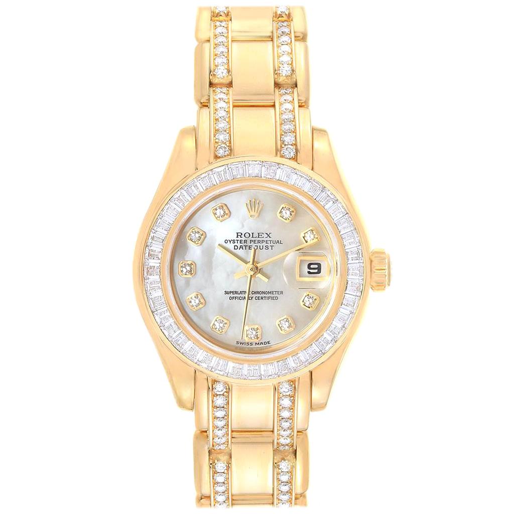 Rolex Pearlmaster Yellow Gold Two-Row Diamond Bracelet Ladies Watch 80308