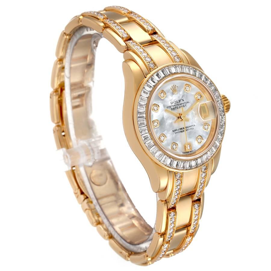 Rolex Pearlmaster Yellow Gold Two Row Diamonds Bracelet Ladies Watch 80308 In Excellent Condition In Atlanta, GA
