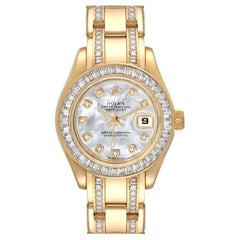 Rolex Pearlmaster Yellow Gold Two Row Diamonds Bracelet Ladies Watch 80308