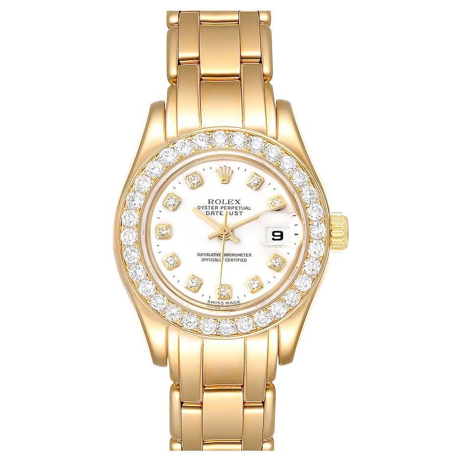 Rolex Pearlmaster Yellow Gold White Dial Diamond Ladies Watch 69298 For Sale