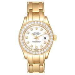 Rolex Pearlmaster Yellow Gold White Dial Diamond Ladies Watch 69298