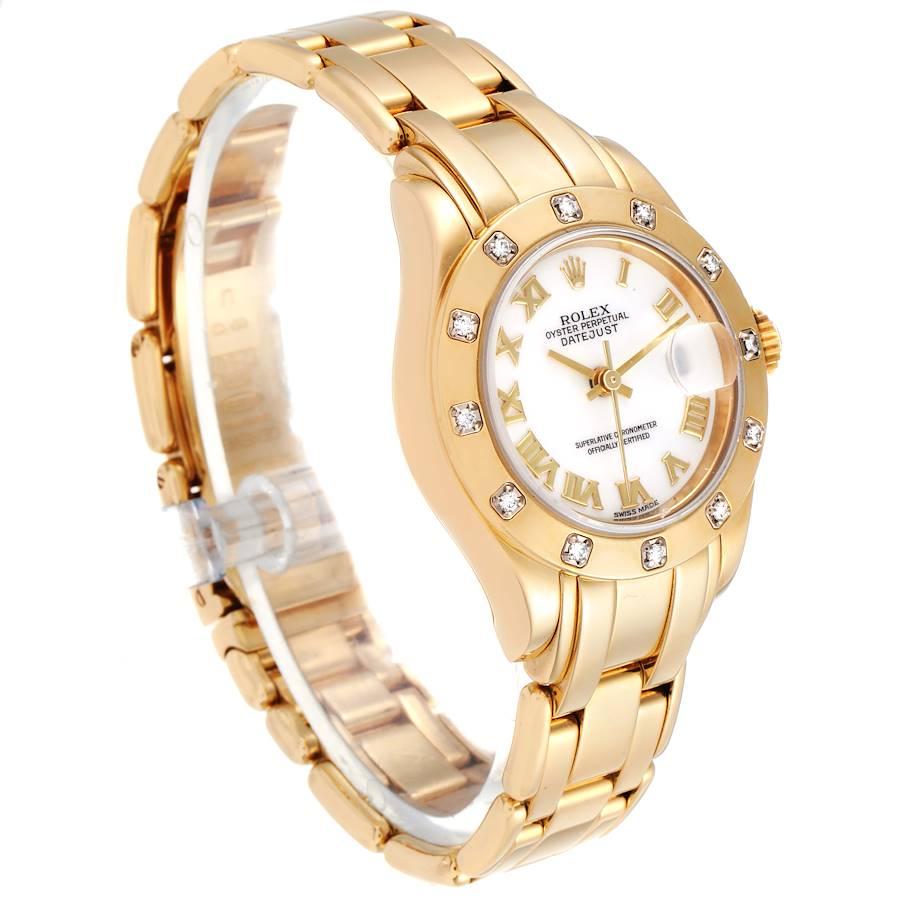 Rolex Pearlmaster Yellow Gold White Dial Diamond Ladies Watch 69318 In Excellent Condition In Atlanta, GA