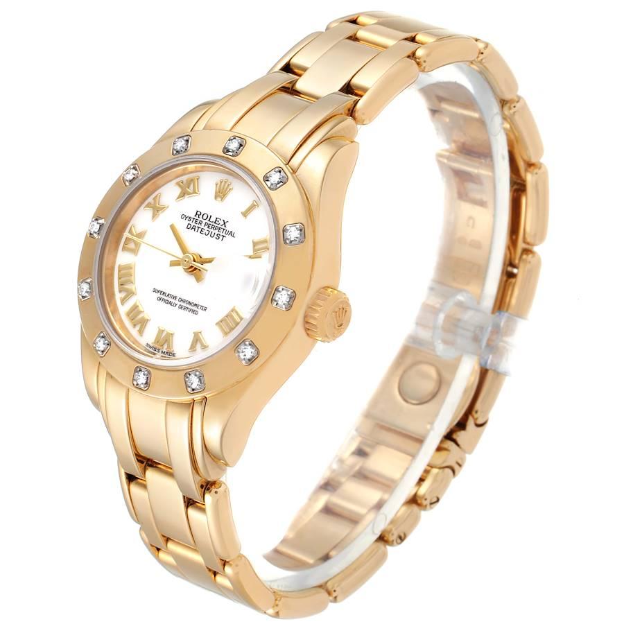 Women's Rolex Pearlmaster Yellow Gold White Dial Diamond Ladies Watch 69318