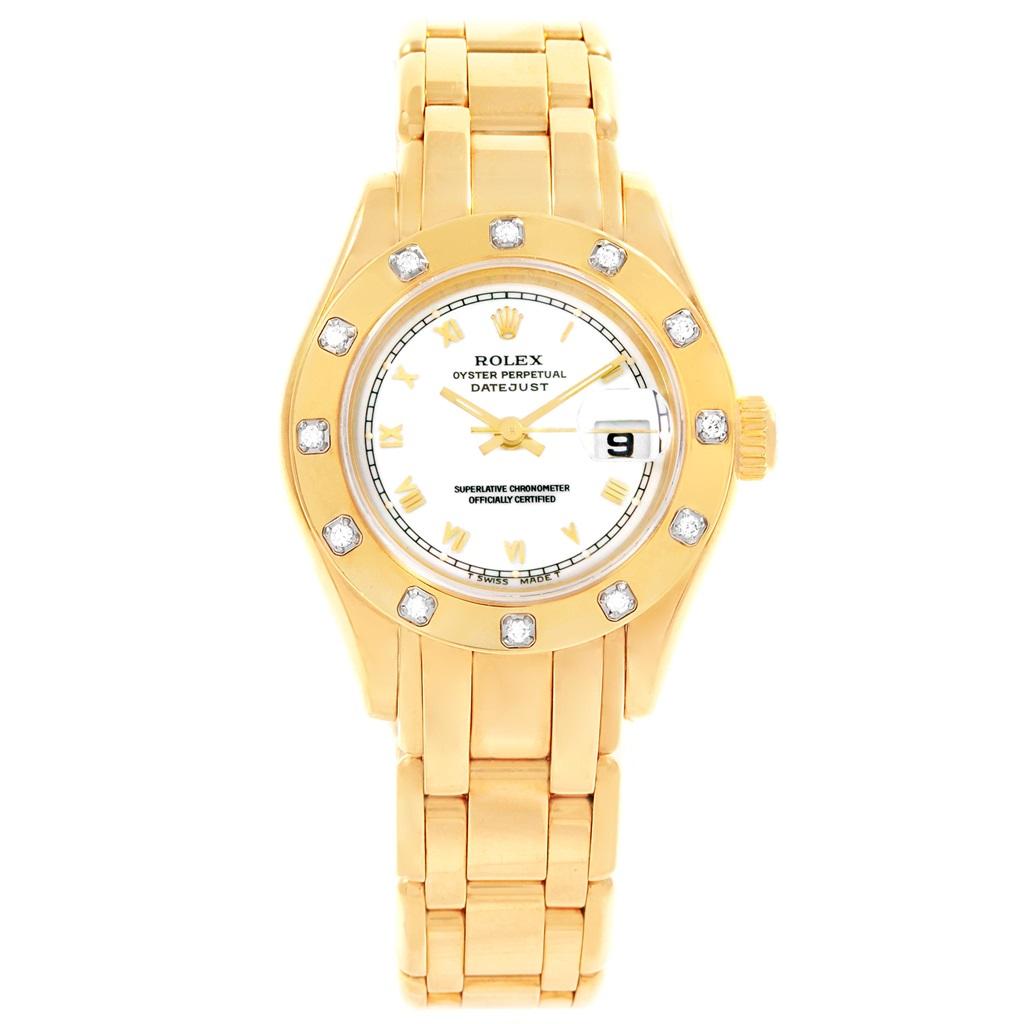 Rolex Pearlmaster Yellow Gold White Dial Diamond Ladies Watch 69318 For Sale 1