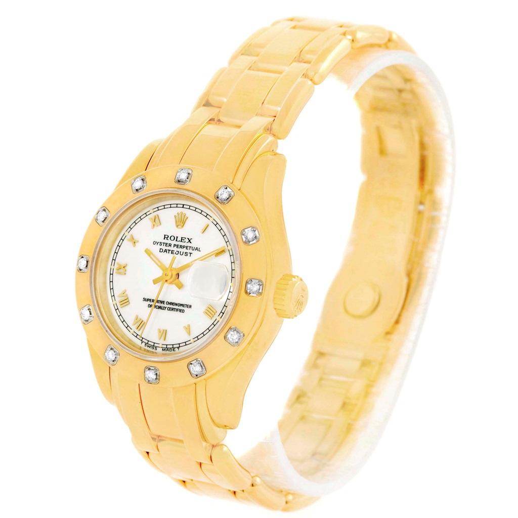 Rolex Pearlmaster Yellow Gold White Dial Diamond Ladies Watch 69318 For Sale 2