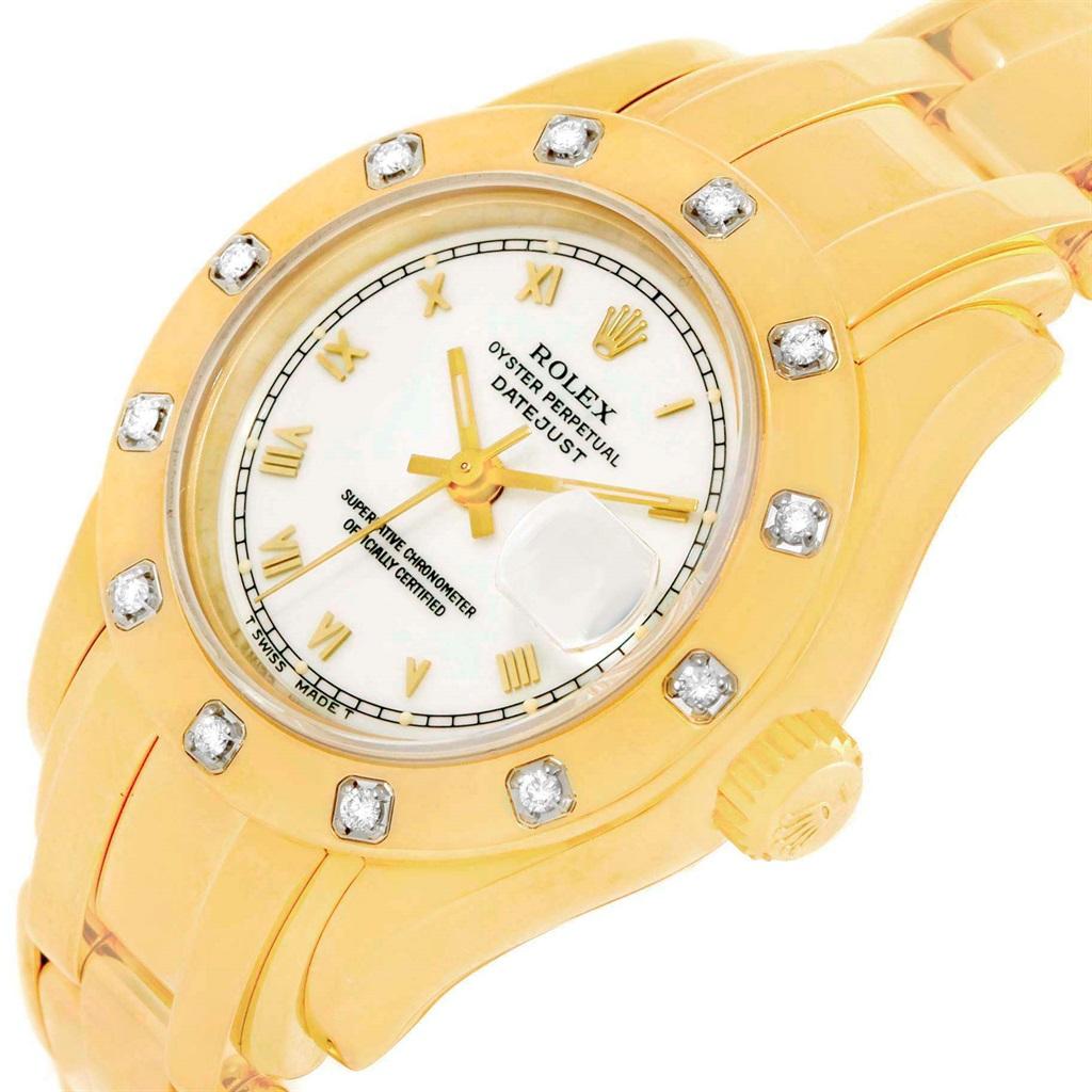 Rolex Pearlmaster Yellow Gold White Dial Diamond Ladies Watch 69318 For Sale 3