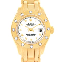 Rolex Pearlmaster Yellow Gold White Dial Diamond Ladies Watch 69318