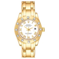 Rolex Pearlmaster Yellow Gold White Dial Diamond Ladies Watch 80318 Box Card