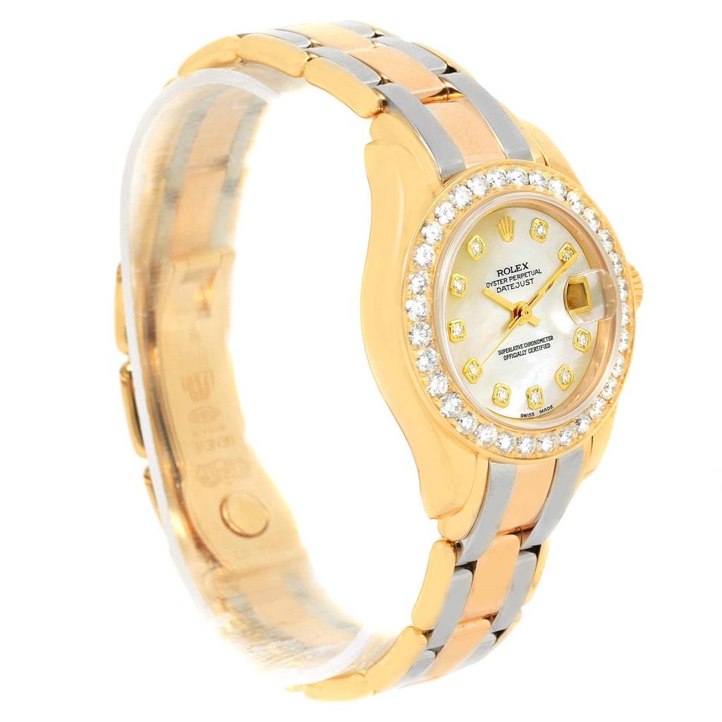 Rolex Pearlmaster Yellow White Rose Gold Tridor MOP Diamond Watch 69298 For Sale 7