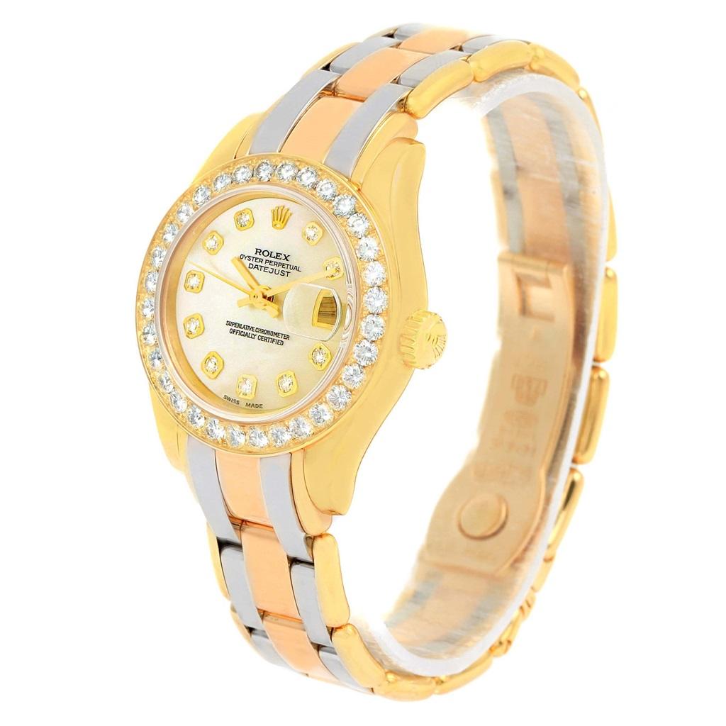 Rolex Pearlmaster Yellow White Rose Gold Tridor MOP Diamond Watch 69298 For Sale 5