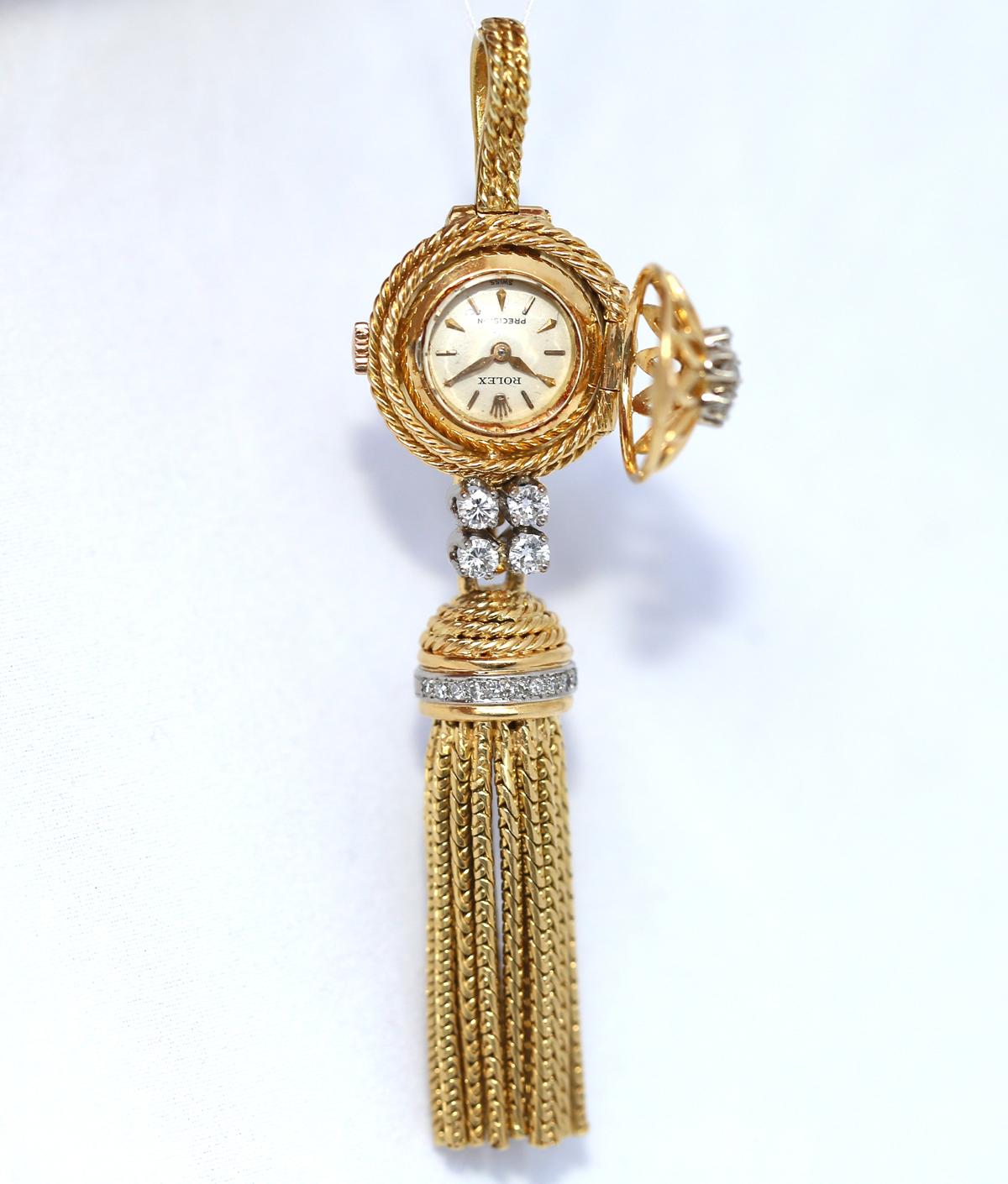 Rolex Pendant Watch 18K Gold Diamonds Signed, 1955 5