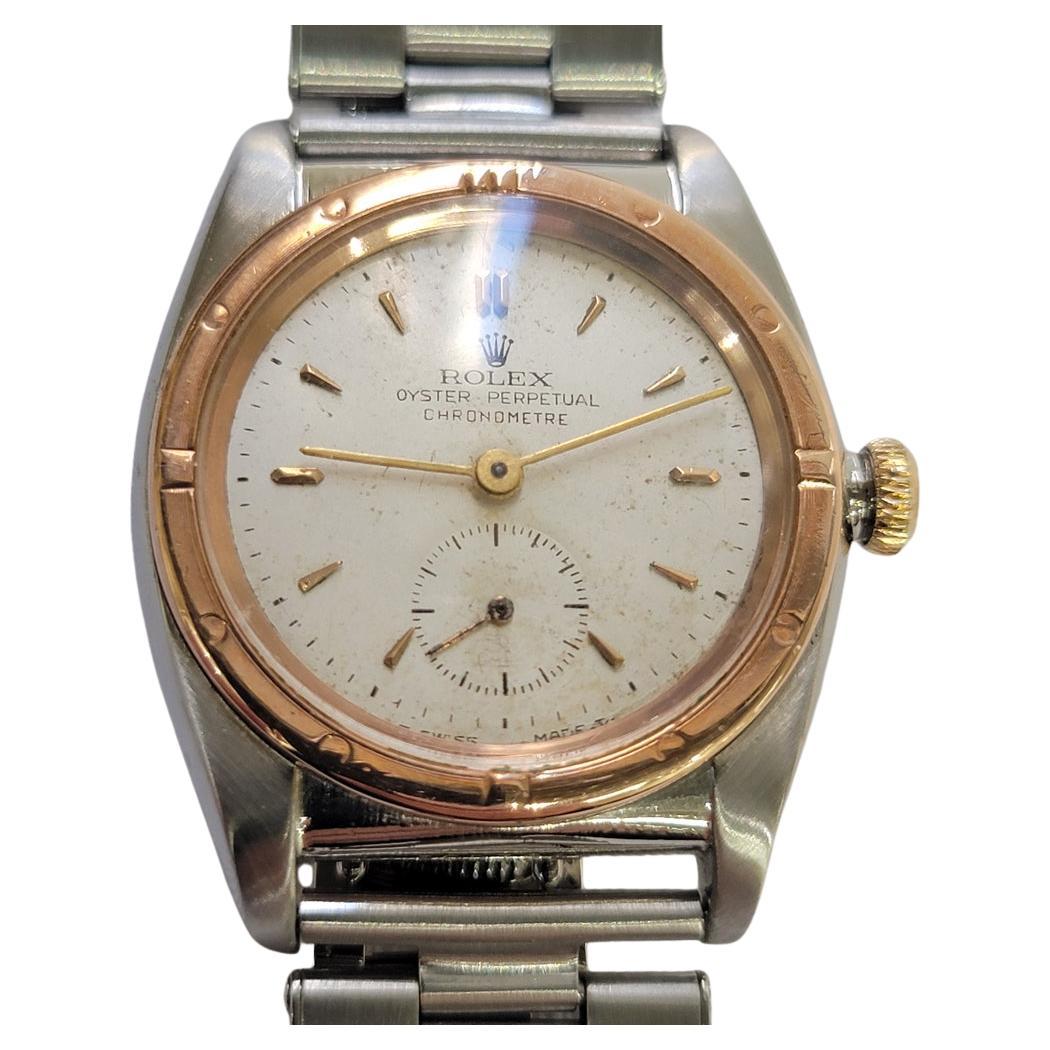Rolex perpetual 3372 Rose Gold SS Men Rare 1940s 32mm Bubbleback Automatic RA750