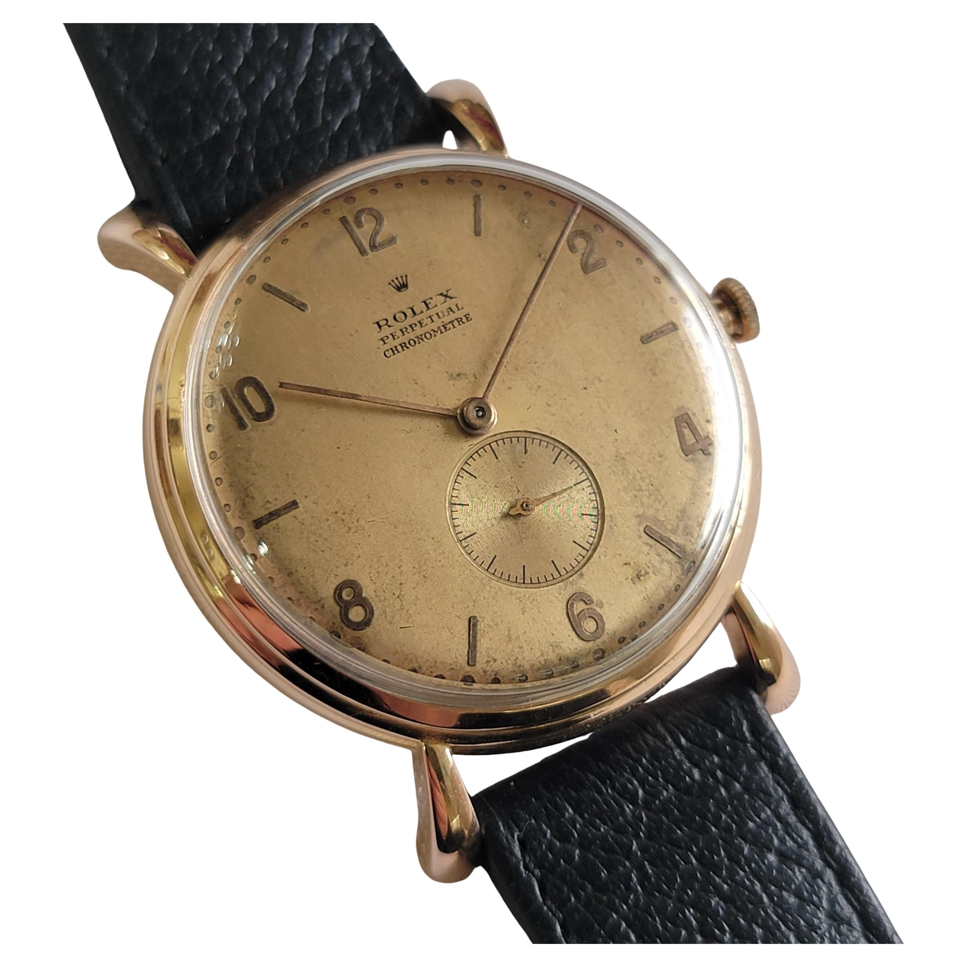 Rolex perpetual 4134 18k Rose Gold Rare Mens Jumbo 37mm Automatic 1940s RA691