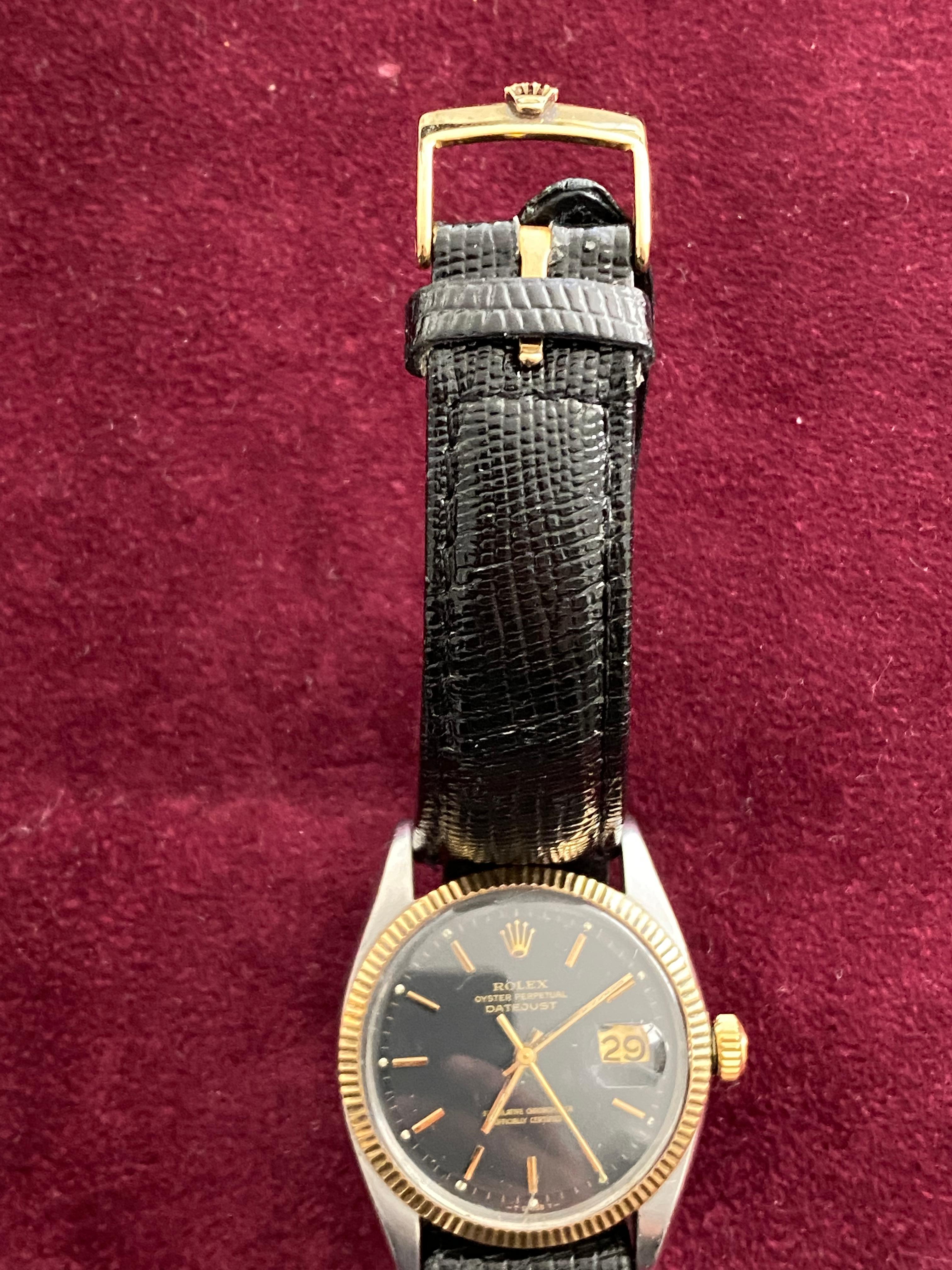 Rolex Perpetual Datejust Black and Gold In Excellent Condition For Sale In New York, NY