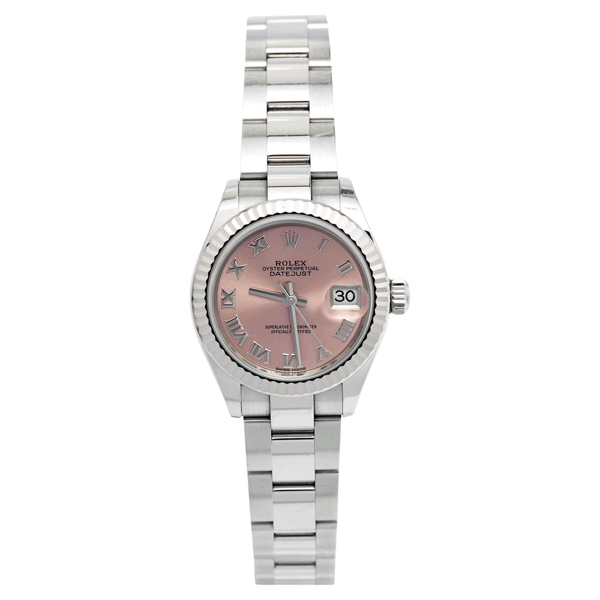 Rolex Pink 18K White Gold Oystersteel Datejust Women's Wristwatch 28 mm