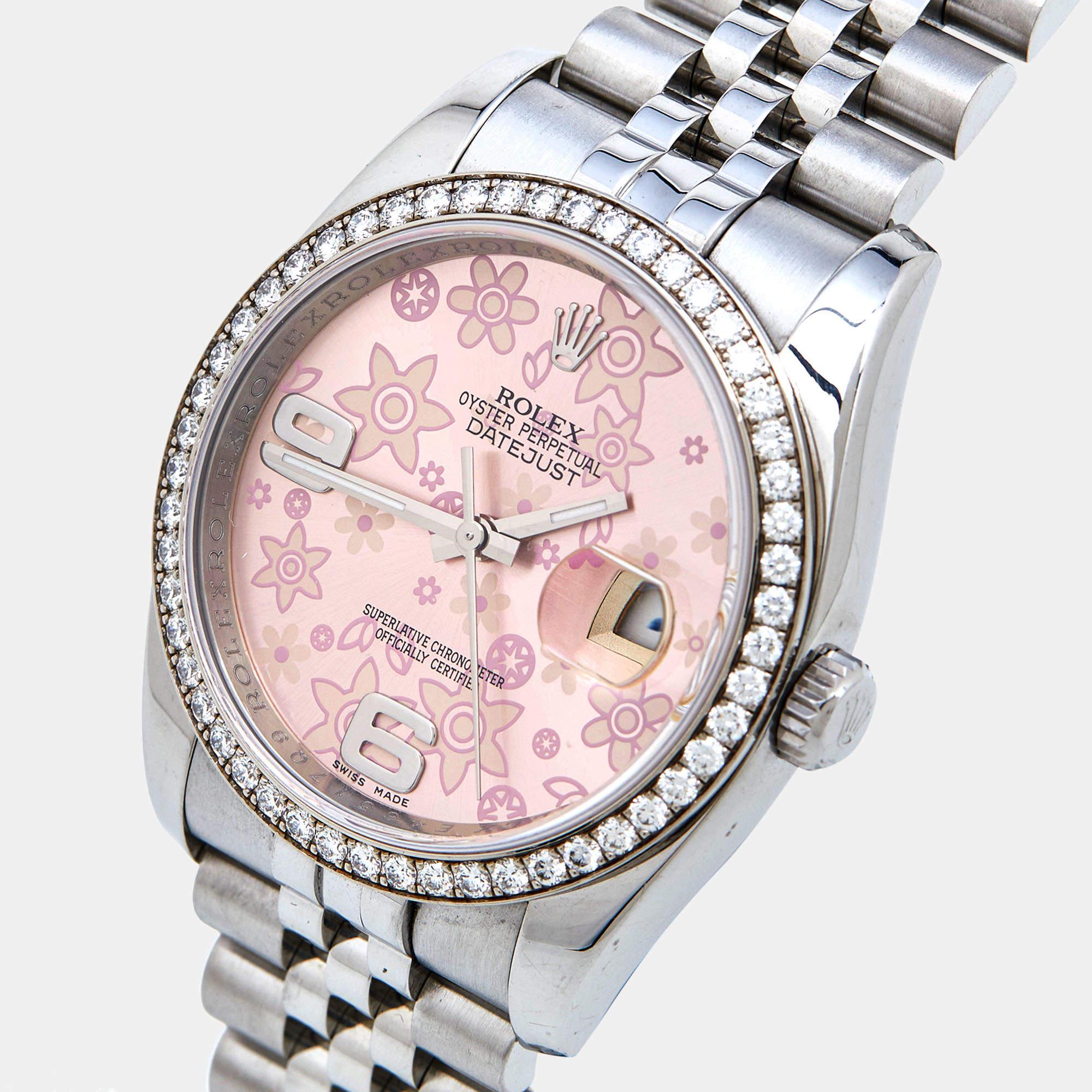 Rolex Pink 18K White Gold Stainless Steel Diamond Datejust 116244-0004 36 mm 10