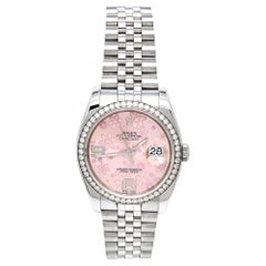 Rolex Pink 18K White Gold Stainless Steel Diamond Datejust 116244-0004 36 mm