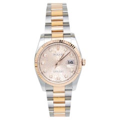 Rolex Montre-bracelet Datejust en acier inoxydable Everose 18 carats avec diamants roses, pour femmes, 36 mm