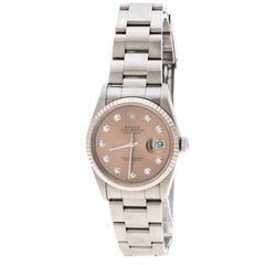 Rolex Pink Diamond Stainless Steel Lady Datejust Women's Wristwatch 34MM