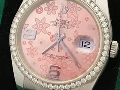 Rolex Pink Flowers Stainless Steel Datejust Automatic Wristwatch Ref 116244