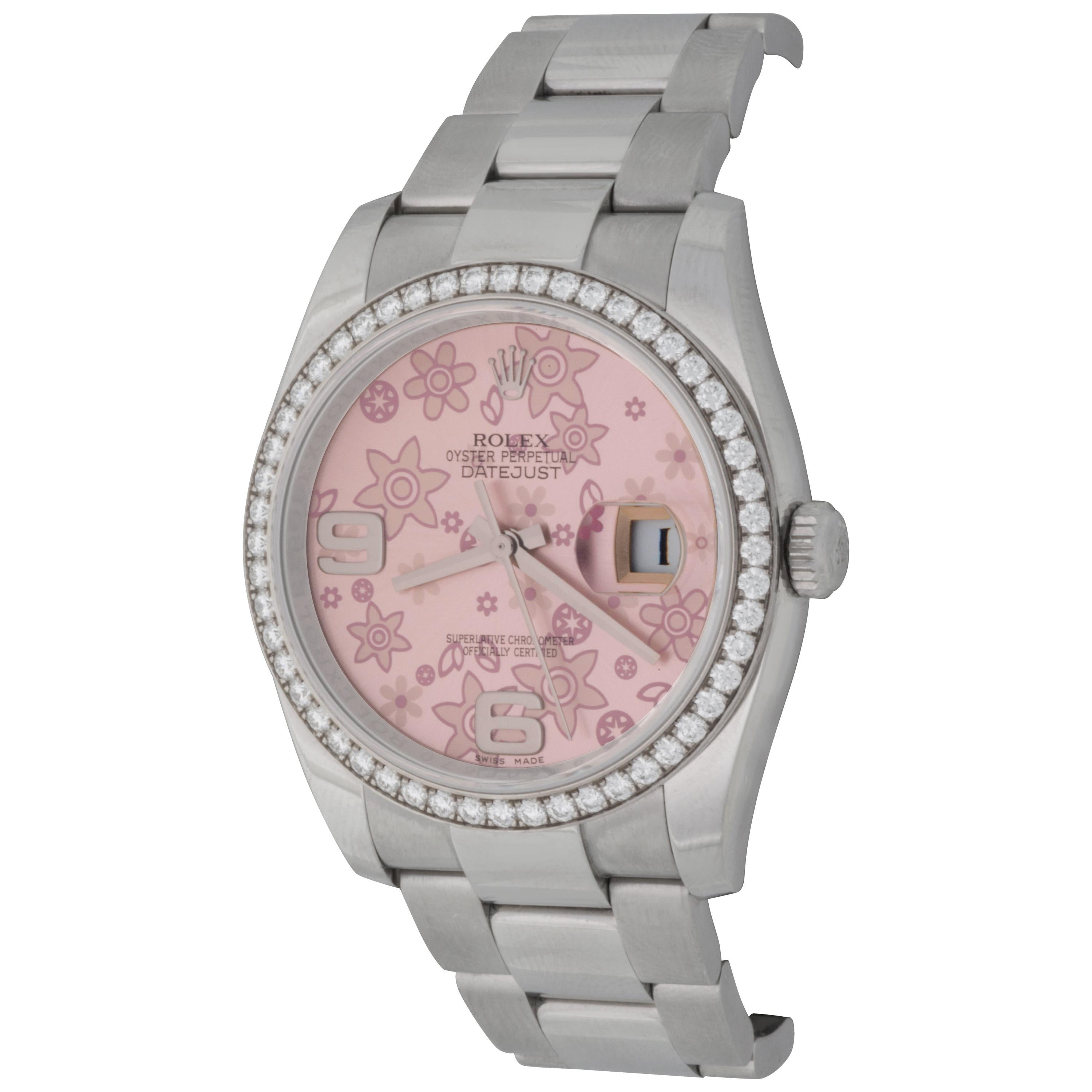 Rolex Pink Flowers Stainless Steel Datejust Automatic Wristwatch Ref 116244 For Sale