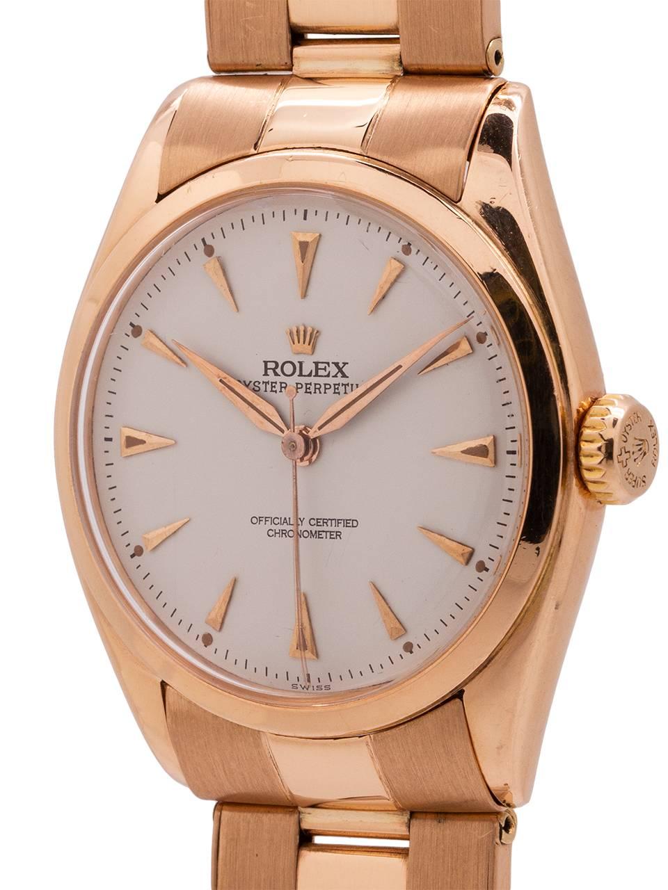 Rolex Pink Gold Oyster Perpetual Self Winding Wristwatch Ref 6084, circa 1950 In Excellent Condition In West Hollywood, CA