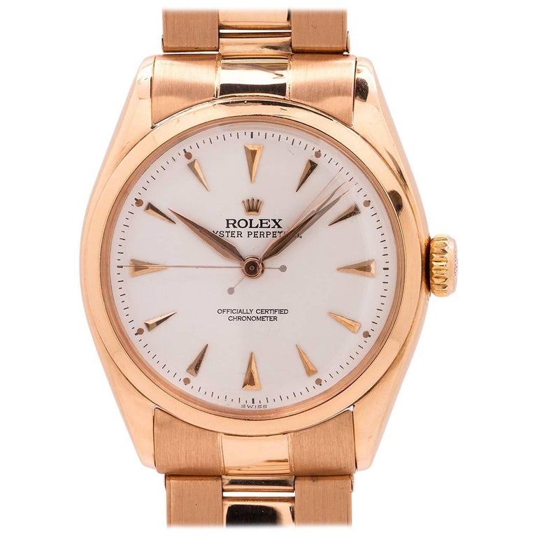 Rolex Pink Gold Oyster Perpetual Self Winding Wristwatch Ref 6084 ...