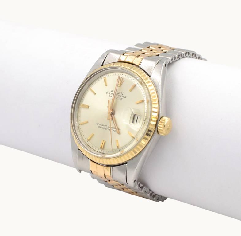 Women's or Men's Rolex pink Gold Stainless Steel Datejust automatic Wristwatch Ref 1601, c 1973 For Sale