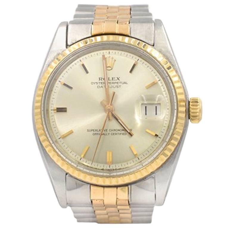 Rolex pink Gold Stainless Steel Datejust automatic Wristwatch Ref 1601, c 1973 For Sale