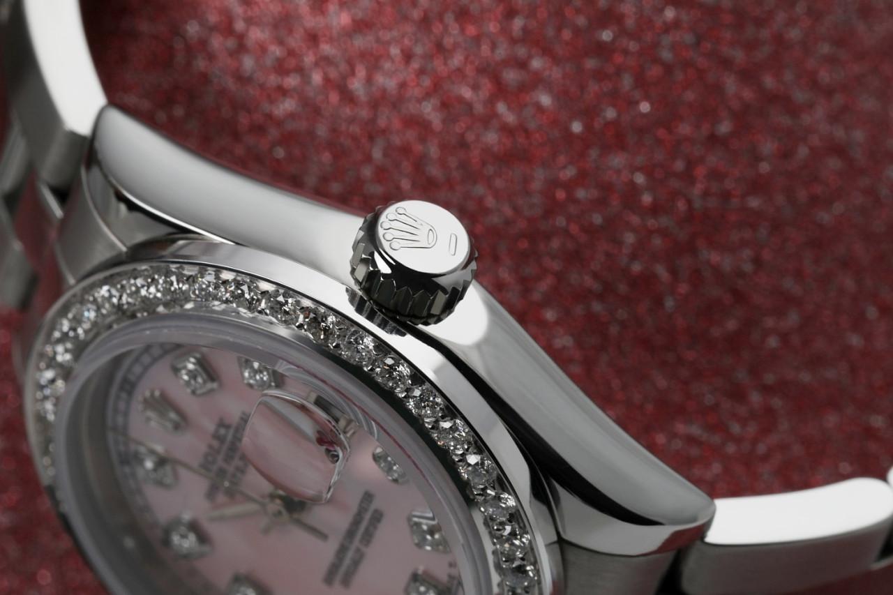 Rolex Montre Datejust en perles naturelles roses avec bracelet Oyster SS et lunette en diamants 69160 Pour femmes en vente