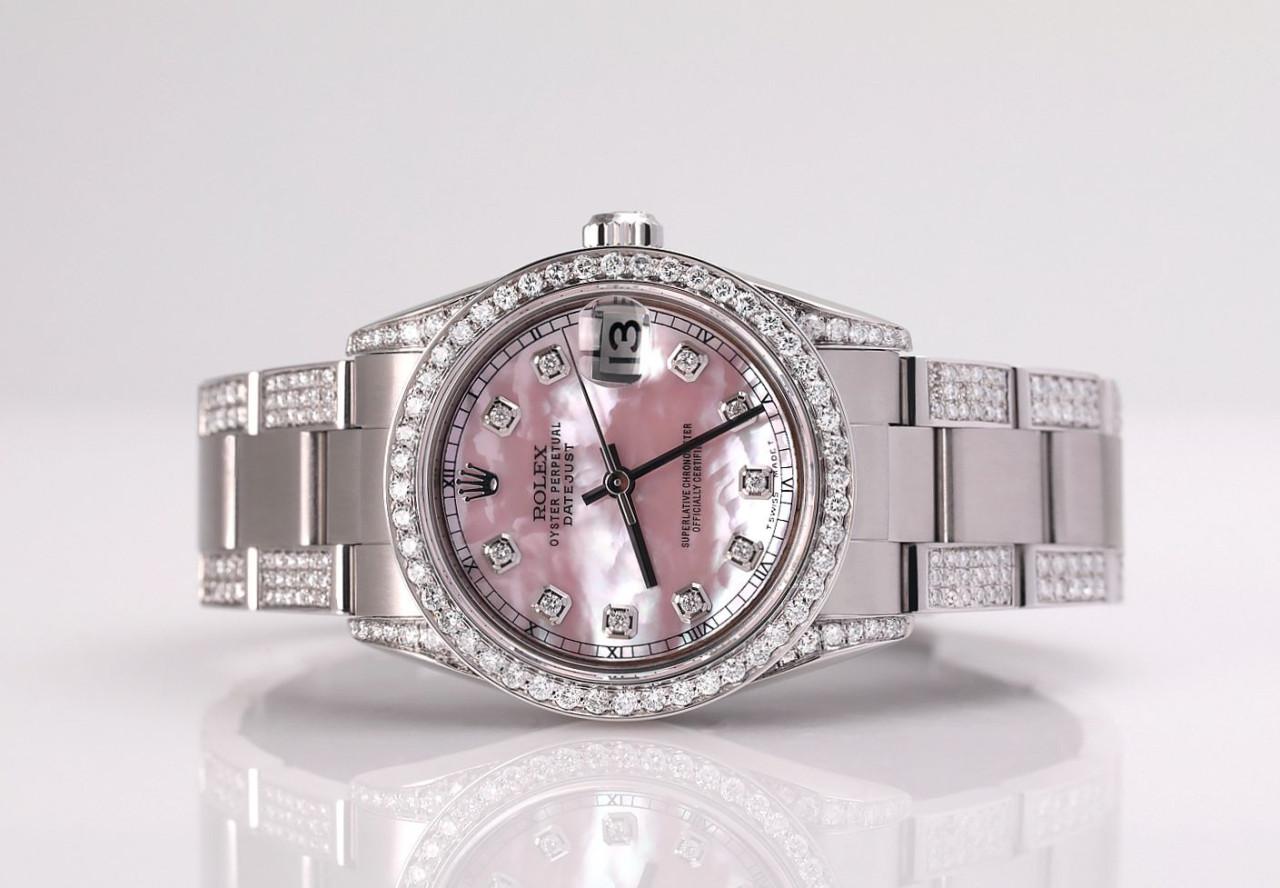 Taille ronde Montre Rolex Montre Datejust Oyster Perpetual avec perles roses et diamants, taille S/S 68274 en vente