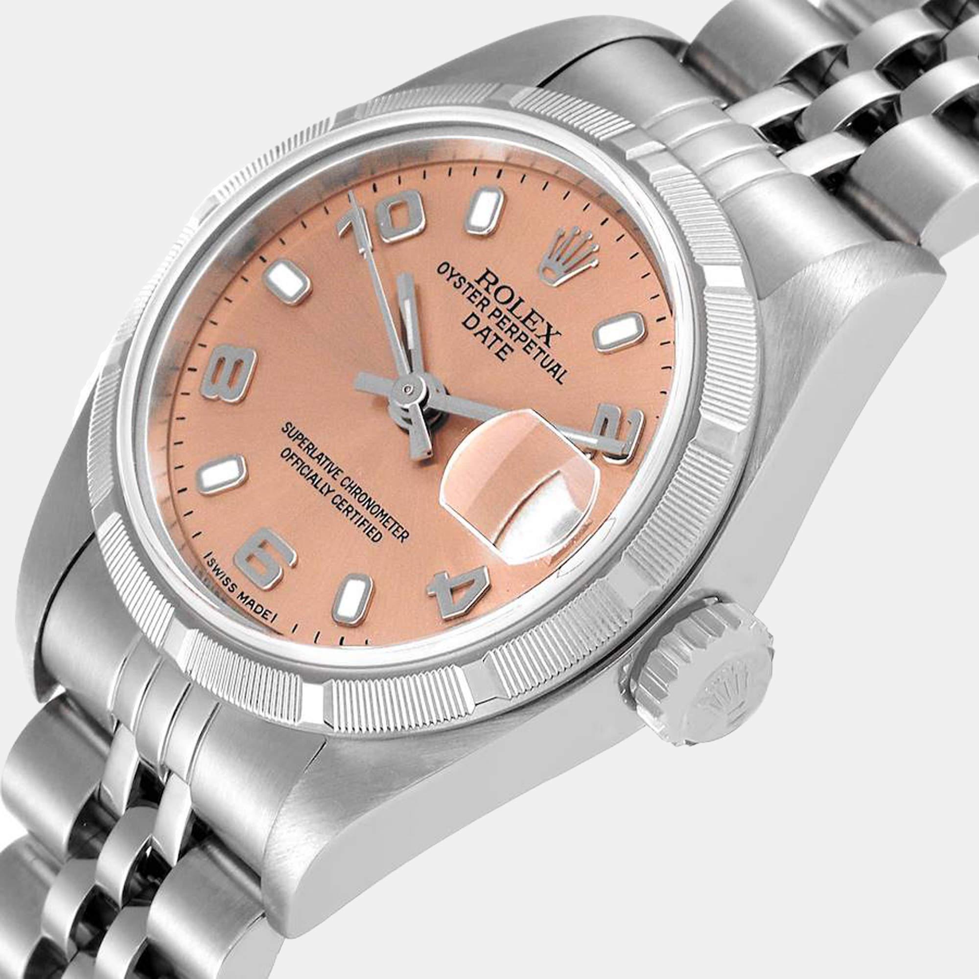 Rolex Pink Stainless Steel Oyster Perpetual Date 79190 Women's Wristwatch 26 mm 2